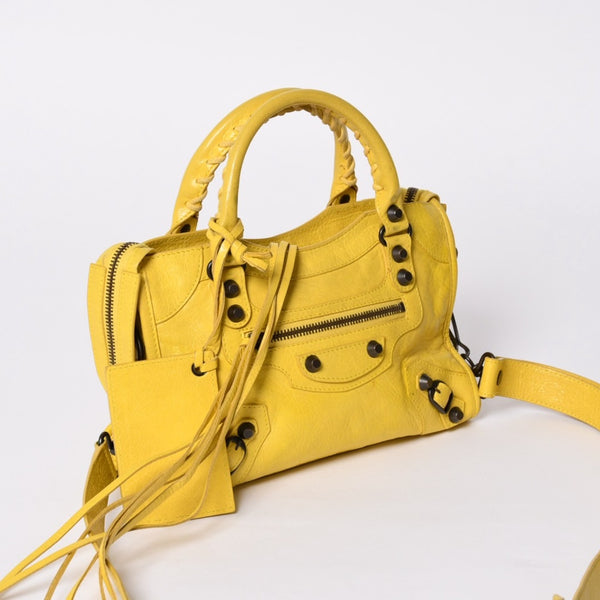 BALENCIAGA CLASSIC MINI CITY 2WAY bag 300295 Leather Yellow Good Condition Used 4a001650