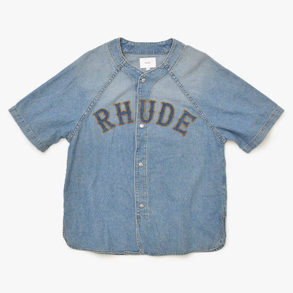 Very Good Condition Rhude Baseball Denim Shirt Indigo XS Size Raglan Sleeve Denim Fabric Good Condition Used 4a001745