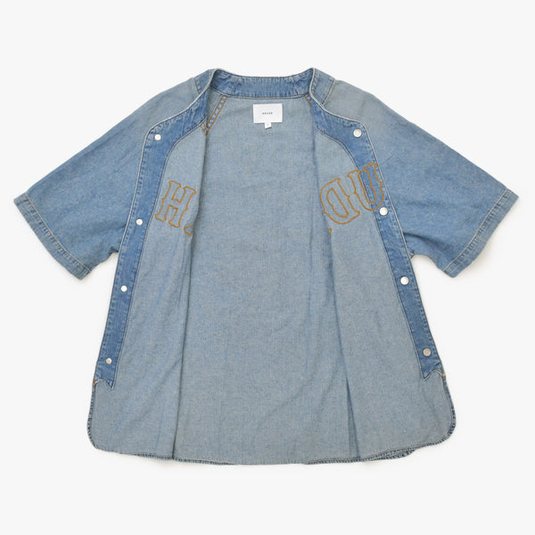 Very Good Condition Rhude Baseball Denim Shirt Indigo XS Size Raglan Sleeve Denim Fabric Good Condition Used 4a001745