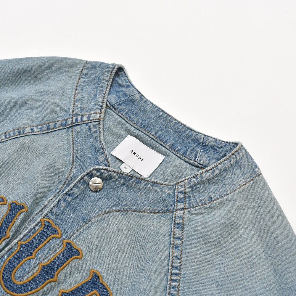 極美品 Rhude ルード ベースボールデニムシャツ インディゴ XSサイズ ラグランスリーブ デニム生地 美品 中古 4a001745