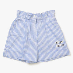 Very Good Condition MIUMIU Shorts Striped Shorts MP1549 Size 36 Logo Patch Blue Used 4a001754