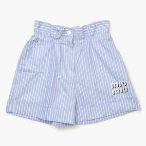 Very Good Condition MIUMIU Shorts Striped Shorts MP1549 Size 36 Logo Patch Blue Used 4a001754