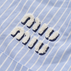 Very Good Condition MIUMIU Shorts Striped Shorts MP1549 Size 36 Logo Patch Blue Used 4a001754