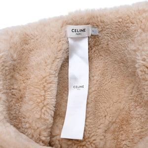 CELINE セリーヌ トリオンフ チャプカハット シアリング 帽子 サイズS ロゴパッチ ベージュ 良品 中古 4a001757