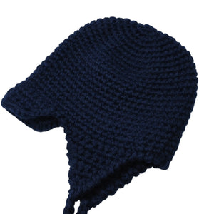 Very Good Condition MIU MIU Virgin Wool Logo Crochet Knit Cap Navy Ear Flap Wool Good Condition Used 4a001758