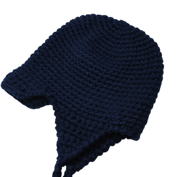 Very Good Condition MIU MIU Virgin Wool Logo Crochet Knit Cap Navy Ear Flap Wool Good Condition Used 4a001758
