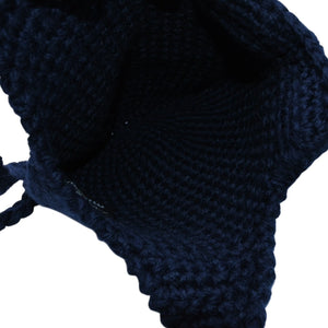 Very Good Condition MIU MIU Virgin Wool Logo Crochet Knit Cap Navy Ear Flap Wool Good Condition Used 4a001758