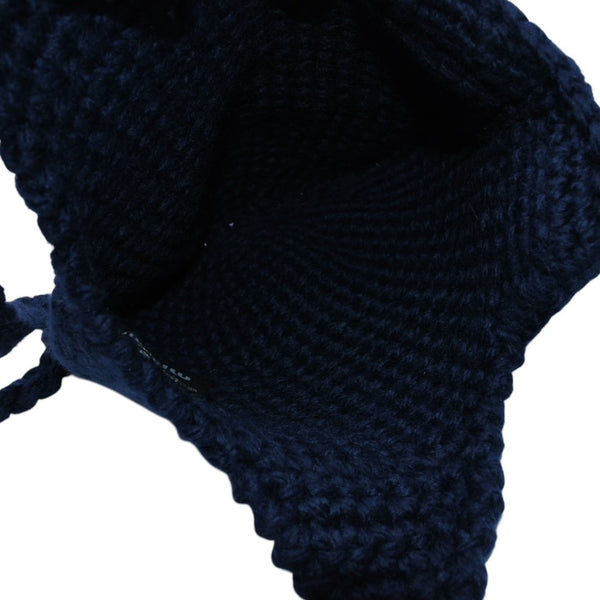Very Good Condition MIU MIU Virgin Wool Logo Crochet Knit Cap Navy Ear Flap Wool Good Condition Used 4a001758
