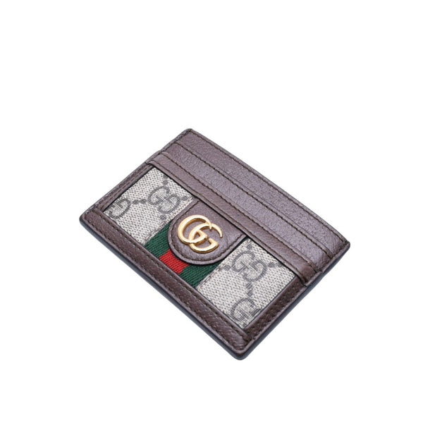Very Good Condition GUCCI Ophidia Card Case GG Supreme Canvas Pass Case Brown Used 4a001710