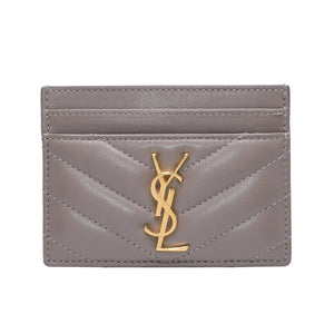 Very Good Condition YVES SAINT LAURENT Yves Saint Laurent Monogram Card Case GNC423291 Leather Beige Gold Hardware Used 4a001709