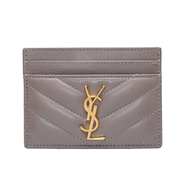 Very Good Condition YVES SAINT LAURENT Yves Saint Laurent Monogram Card Case GNC423291 Leather Beige Gold Hardware Used 4a001709