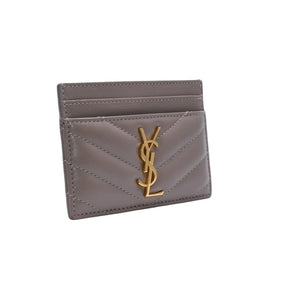 Very Good Condition YVES SAINT LAURENT Yves Saint Laurent Monogram Card Case GNC423291 Leather Beige Gold Hardware Used 4a001709
