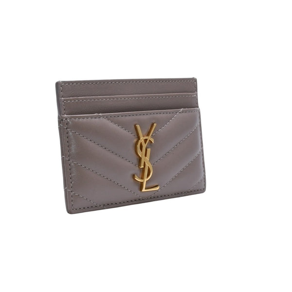 Very Good Condition YVES SAINT LAURENT Yves Saint Laurent Monogram Card Case GNC423291 Leather Beige Gold Hardware Used 4a001709