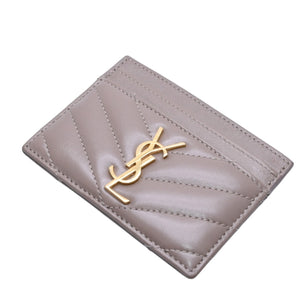 Very Good Condition YVES SAINT LAURENT Yves Saint Laurent Monogram Card Case GNC423291 Leather Beige Gold Hardware Used 4a001709