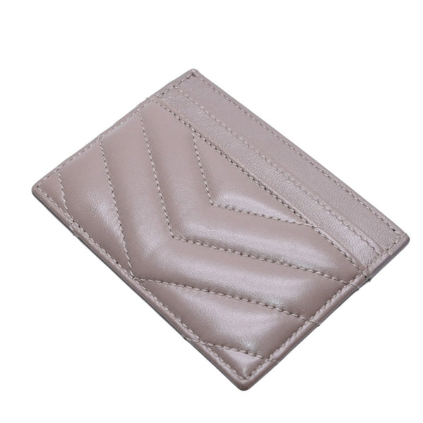 Very Good Condition YVES SAINT LAURENT Yves Saint Laurent Monogram Card Case GNC423291 Leather Beige Gold Hardware Used 4a001709