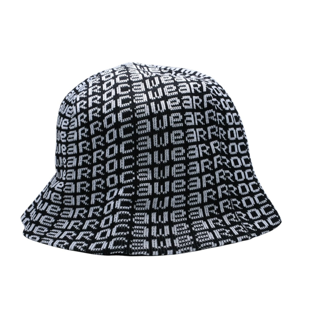 極美品 ROCAWEAR ロカウェア ハット 総柄 ブランドロゴプレート コットン ブラック ホワイト 中古 4a001550