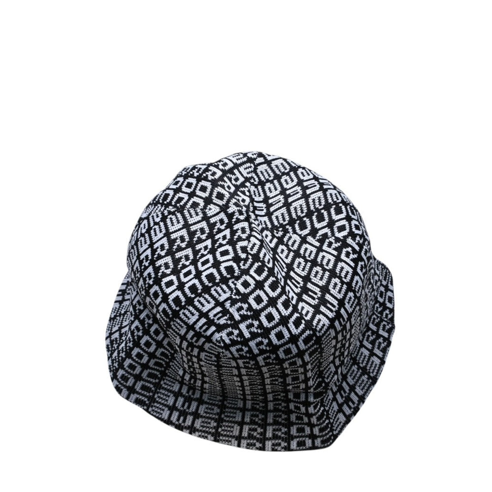 極美品 ROCAWEAR ロカウェア ハット 総柄 ブランドロゴプレート コットン ブラック ホワイト 中古 4a001550
