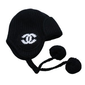 New and unused CHANEL 26AW Flight Cap Pilot Cap with Bonbon Knit Cap AAB271 Coco Mark Cashmere Silk Black Used 4a001770