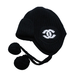 New and unused CHANEL 26AW Flight Cap Pilot Cap with Bonbon Knit Cap AAB271 Coco Mark Cashmere Silk Black Used 4a001770
