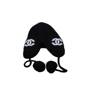 New and unused CHANEL 26AW Flight Cap Pilot Cap with Bonbon Knit Cap AAB271 Coco Mark Cashmere Silk Black Used 4a001770