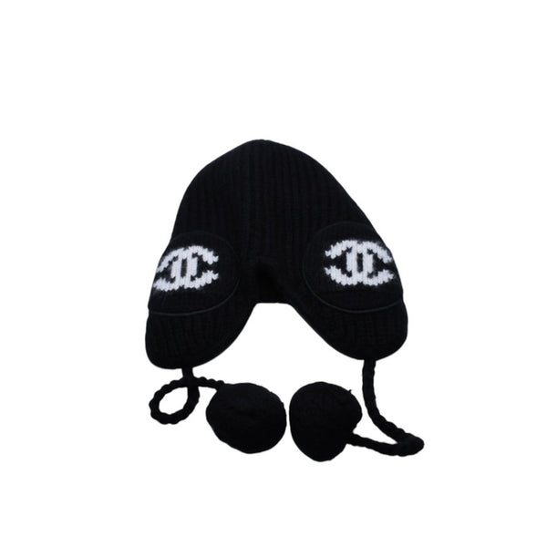 New and unused CHANEL 26AW Flight Cap Pilot Cap with Bonbon Knit Cap AAB271 Coco Mark Cashmere Silk Black Used 4a001770