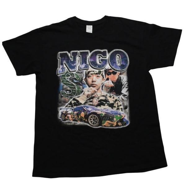 NIGO 00's Short Sleeve T-shirt Tops Size L RAP TEES Black Multicolor Print Cotton Good Condition Used 4a001781