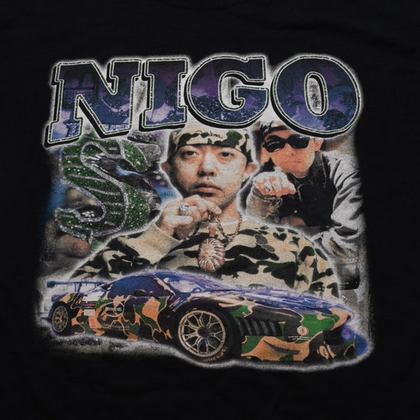 NIGO 00's Short Sleeve T-shirt Tops Size L RAP TEES Black Multicolor Print Cotton Good Condition Used 4a001781