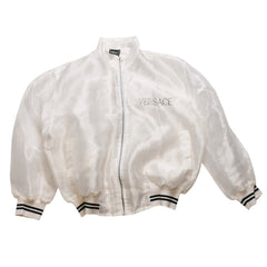 Very Good Condition VERSACE JEANS COUTURE VINTAGE 90's Sheer Bomber Jacket White Embroidered Logo Used 4a001782
