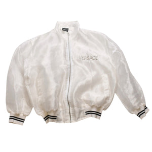 Very Good Condition VERSACE JEANS COUTURE VINTAGE 90's Sheer Bomber Jacket White Embroidered Logo Used 4a001782
