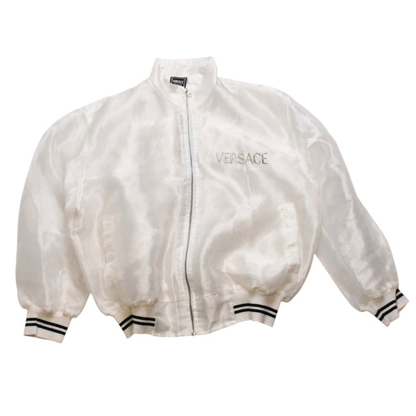 Very Good Condition VERSACE JEANS COUTURE VINTAGE 90's Sheer Bomber Jacket White Embroidered Logo Used 4a001782