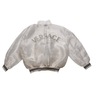 Very Good Condition VERSACE JEANS COUTURE VINTAGE 90's Sheer Bomber Jacket White Embroidered Logo Used 4a001782