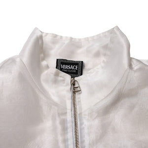 Very Good Condition VERSACE JEANS COUTURE VINTAGE 90's Sheer Bomber Jacket White Embroidered Logo Used 4a001782