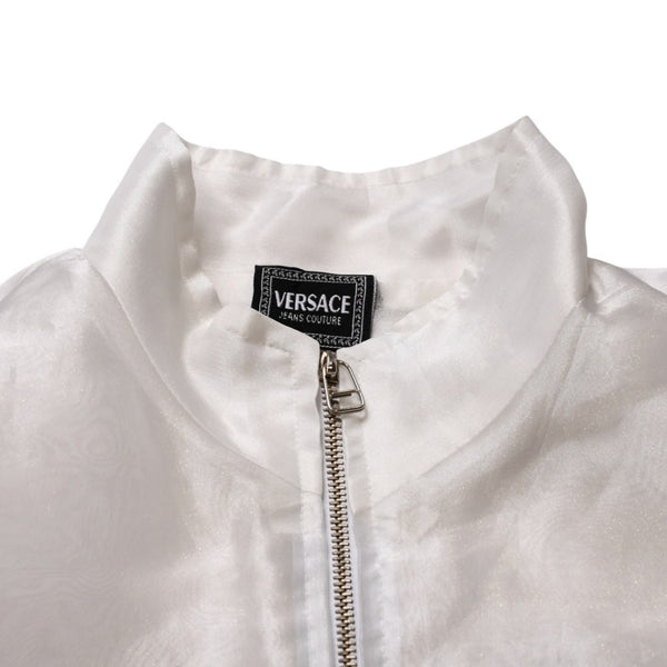 Very Good Condition VERSACE JEANS COUTURE VINTAGE 90's Sheer Bomber Jacket White Embroidered Logo Used 4a001782