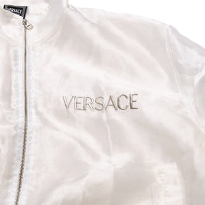 Very Good Condition VERSACE JEANS COUTURE VINTAGE 90's Sheer Bomber Jacket White Embroidered Logo Used 4a001782