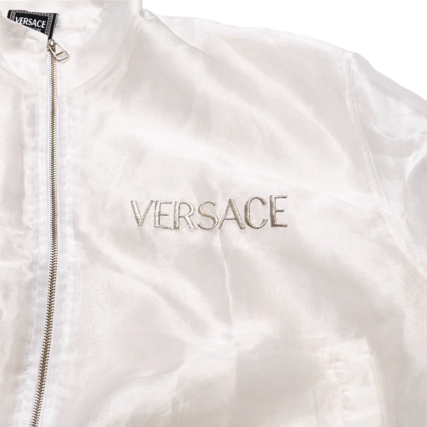 Very Good Condition VERSACE JEANS COUTURE VINTAGE 90's Sheer Bomber Jacket White Embroidered Logo Used 4a001782