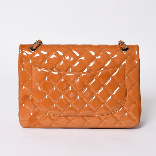 CHANEL シャネル デカマトラッセ30 Wフラップ Wチェーンショルダーバッグ 14番台 ココマーク パテントレザー オレンジ 美品 中古 4a001597