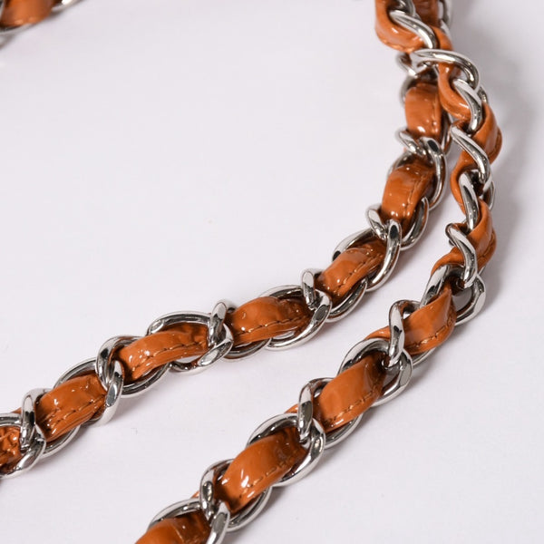 CHANEL シャネル デカマトラッセ30 Wフラップ Wチェーンショルダーバッグ 14番台 ココマーク パテントレザー オレンジ 美品 中古 4a001597