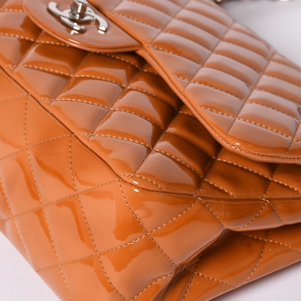 CHANEL シャネル デカマトラッセ30 Wフラップ Wチェーンショルダーバッグ 14番台 ココマーク パテントレザー オレンジ 美品 中古 4a001597