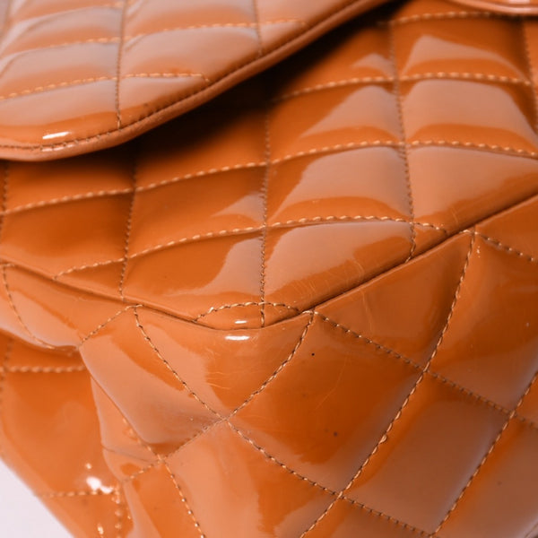 CHANEL シャネル デカマトラッセ30 Wフラップ Wチェーンショルダーバッグ 14番台 ココマーク パテントレザー オレンジ 美品 中古 4a001597