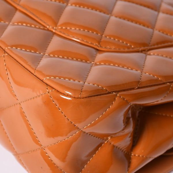 CHANEL シャネル デカマトラッセ30 Wフラップ Wチェーンショルダーバッグ 14番台 ココマーク パテントレザー オレンジ 美品 中古 4a001597