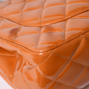 CHANEL シャネル デカマトラッセ30 Wフラップ Wチェーンショルダーバッグ 14番台 ココマーク パテントレザー オレンジ 美品 中古 4a001597