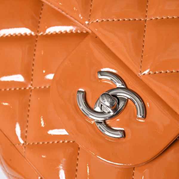 CHANEL シャネル デカマトラッセ30 Wフラップ Wチェーンショルダーバッグ 14番台 ココマーク パテントレザー オレンジ 美品 中古 4a001597