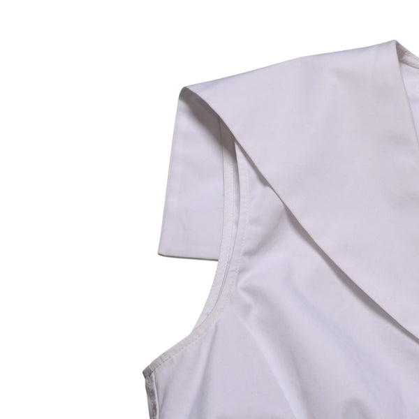 Very good condition MIU MIU Poplin Tops Sailor Style White Shirt Blouse Logo Embroidery Used 4a001753