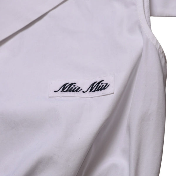 Very good condition MIU MIU Poplin Tops Sailor Style White Shirt Blouse Logo Embroidery Used 4a001753