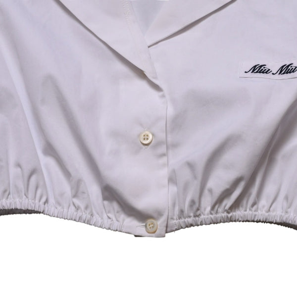 Very good condition MIU MIU Poplin Tops Sailor Style White Shirt Blouse Logo Embroidery Used 4a001753