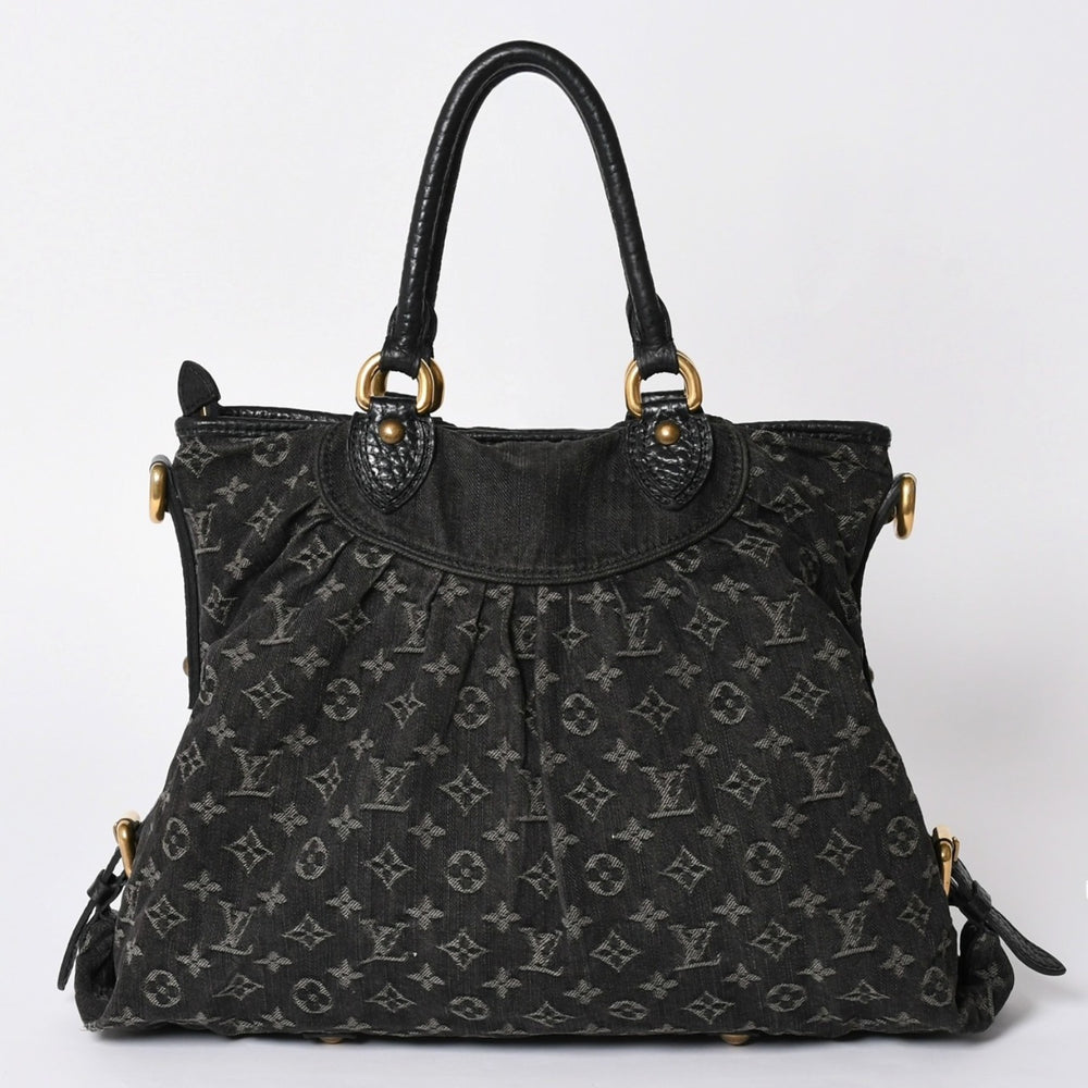 LOUIS VUITTON ルイヴィトン ハンドバッグ モノグラムデニム ネオカヴィGM M95352 ブラック レザー ゴールド金具 美品 中古 4a001809