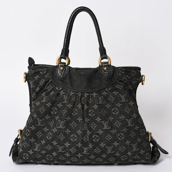 LOUIS VUITTON ルイヴィトン ハンドバッグ モノグラムデニム ネオカヴィGM M95352 ブラック レザー ゴールド金具 美品 中古 4a001809