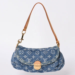 極美品 LOUIS VUITTON ルイヴィトン ミニプリーティ ワンショルダーバッグ M95050 モノグラム デニム インディゴブルー 中古 4a001920