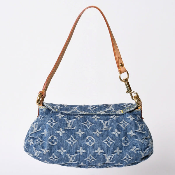 極美品 LOUIS VUITTON ルイヴィトン ミニプリーティ ワンショルダーバッグ M95050 モノグラム デニム インディゴブルー 中古 4a001920