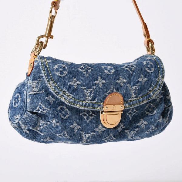 極美品 LOUIS VUITTON ルイヴィトン ミニプリーティ ワンショルダーバッグ M95050 モノグラム デニム インディゴブルー 中古 4a001920